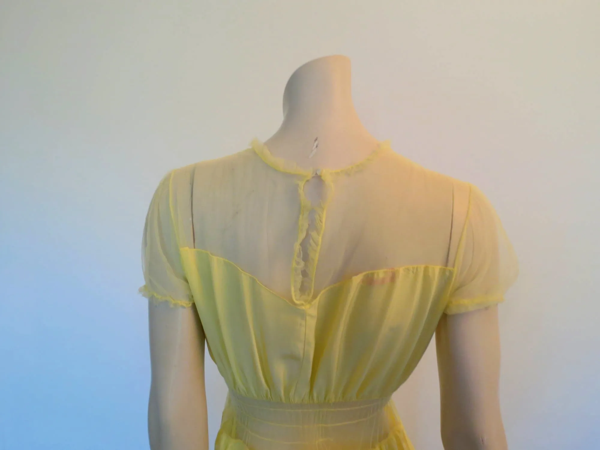 1940s Yellow Nightgown With Gauze Yoke - Bust 91 cm