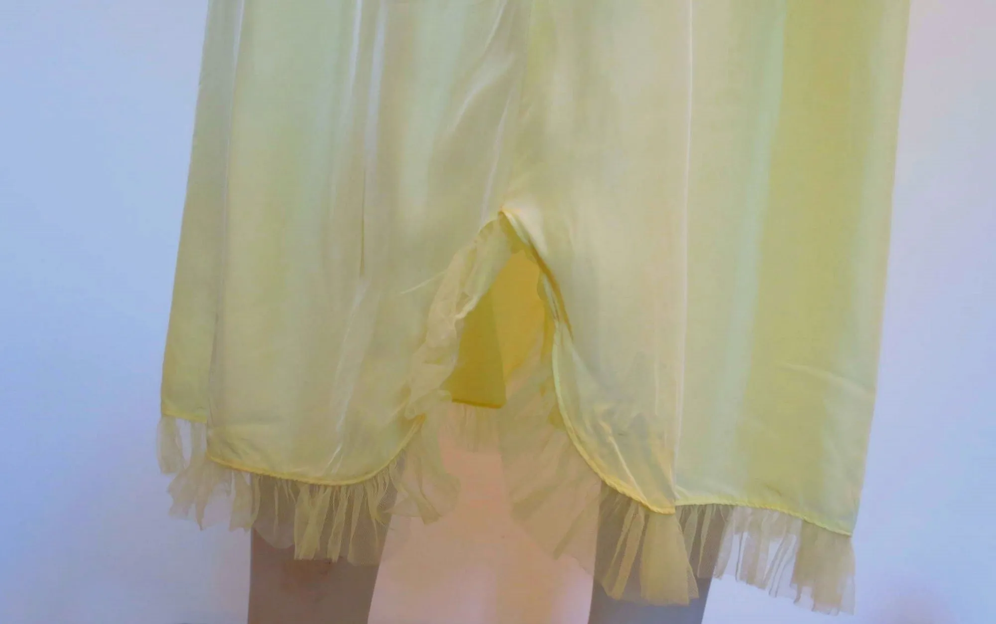 1940s Yellow Nightgown With Gauze Yoke - Bust 91 cm
