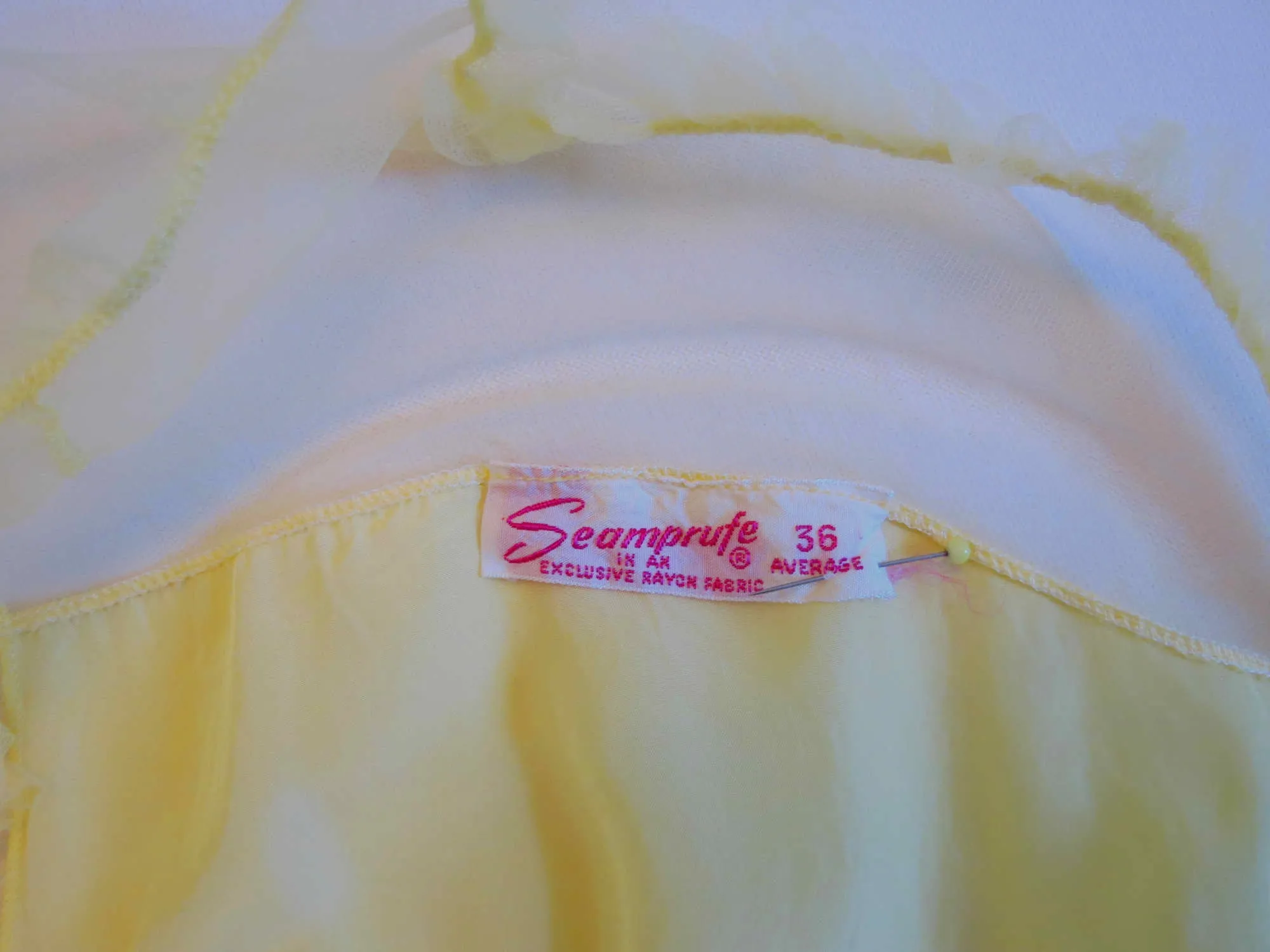 1940s Yellow Nightgown With Gauze Yoke - Bust 91 cm