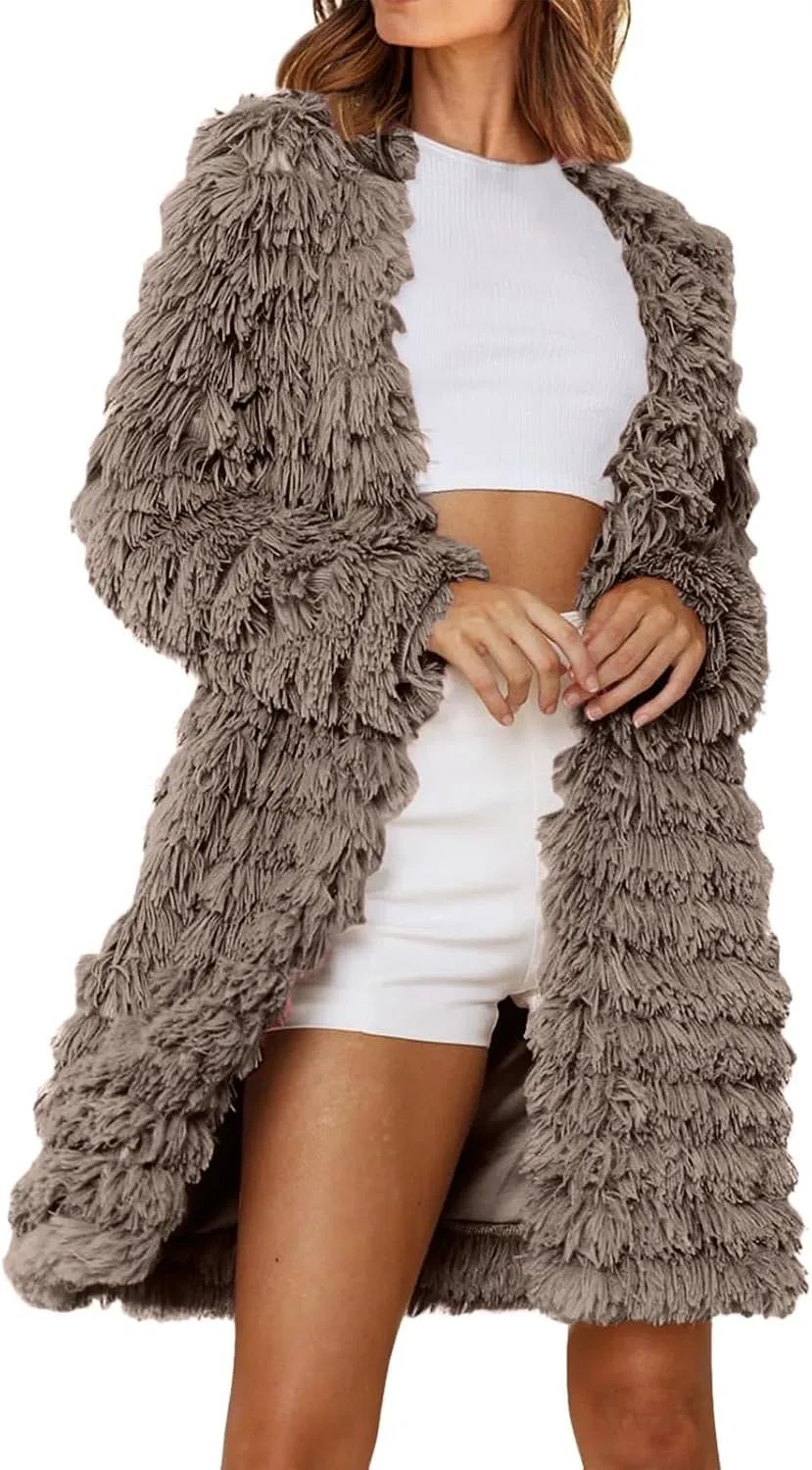 2023 Women's Winter Overcoats Trendy Casual Fuzzy Jackets Fashion Open Front Cardigan Long/Short Shaggy Coat Outerwear