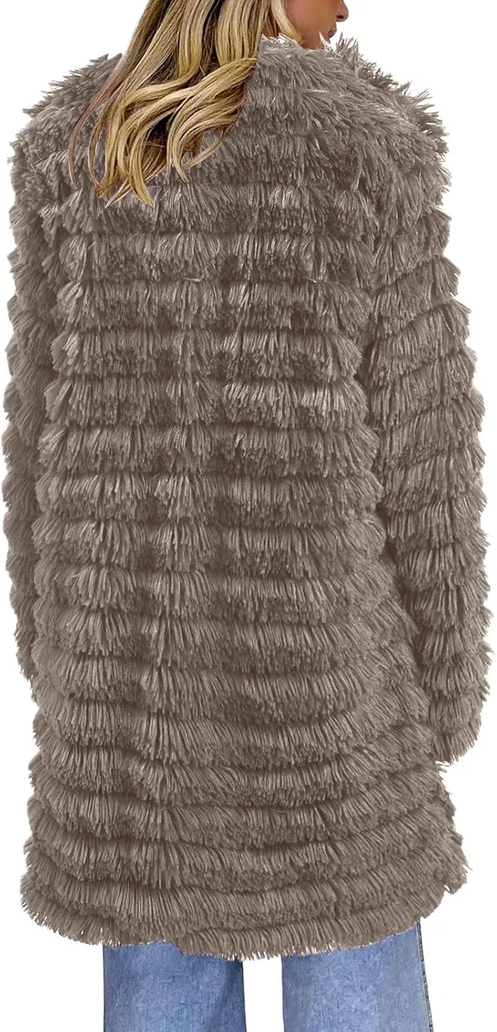 2023 Women's Winter Overcoats Trendy Casual Fuzzy Jackets Fashion Open Front Cardigan Long/Short Shaggy Coat Outerwear