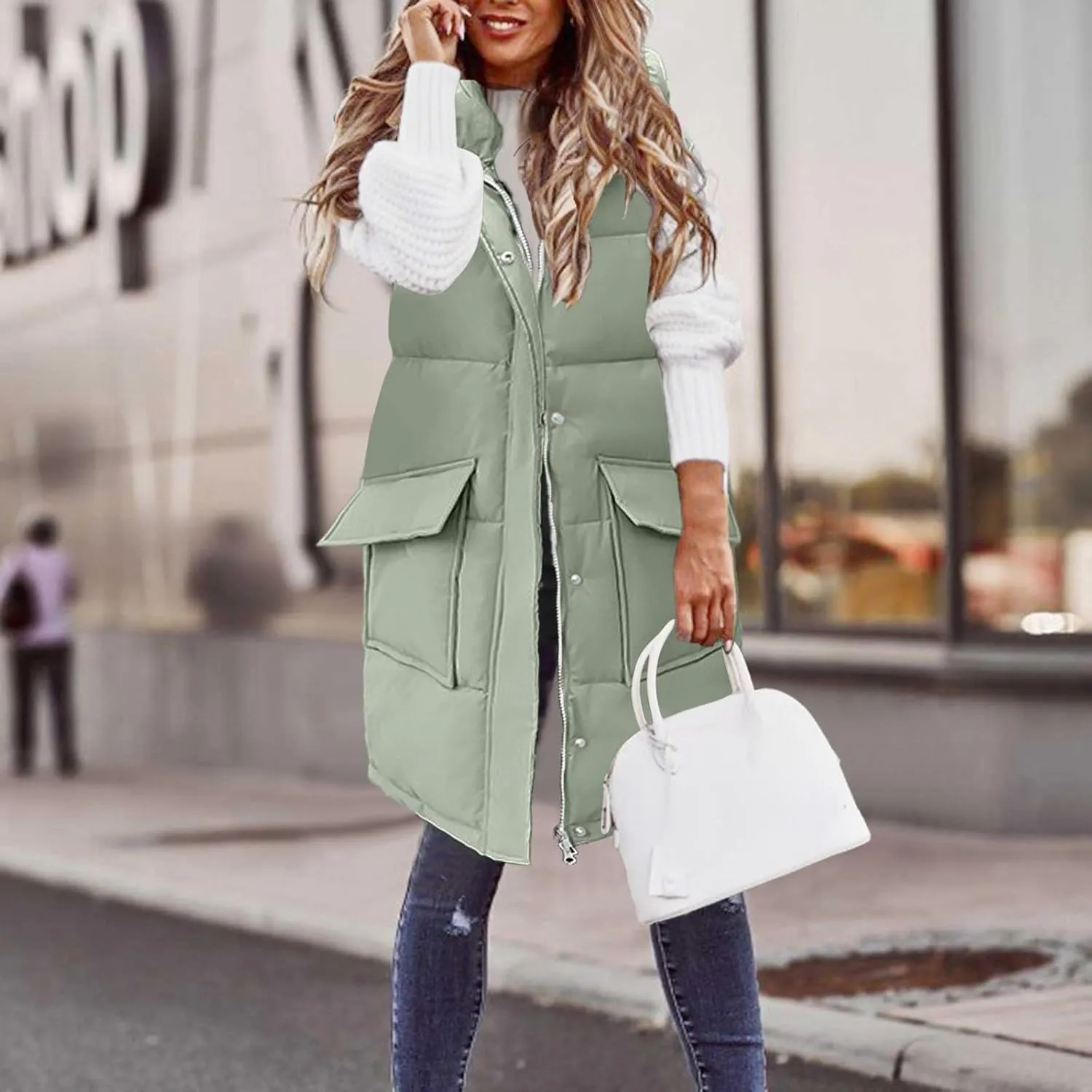 2024 Women Fashion Solid Vest Medium Length Slimming Sleeveless Jacker Leopard Jacket Women