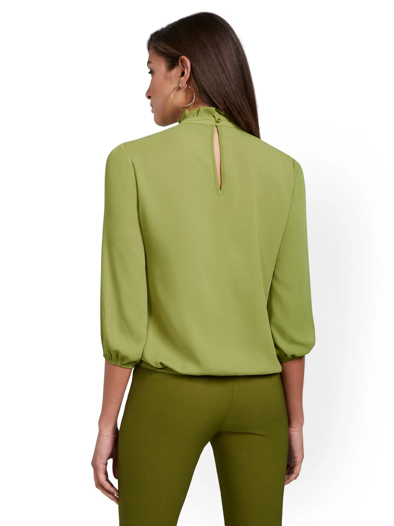 3/4-Sleeve Ruffle Mock-Neck Top