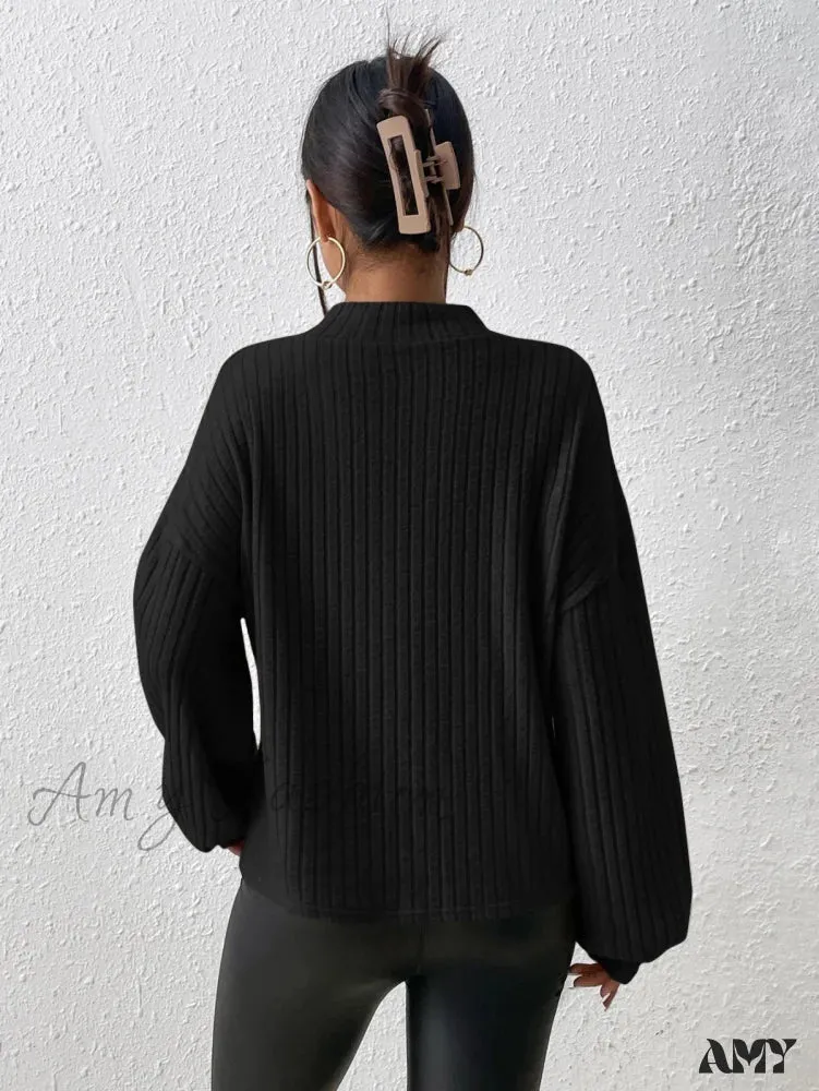 Amy Fashion - Mock Neck Drop Shoulder Tee