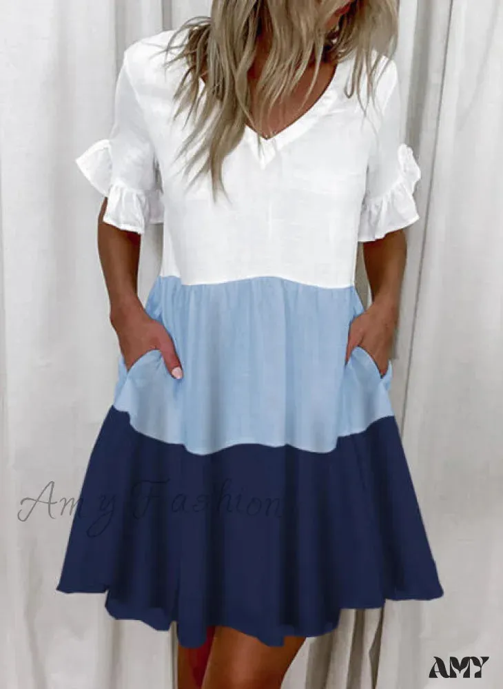 Amy Fashion - Short Sleeve Floral Print Ruffled Pocket Dresses