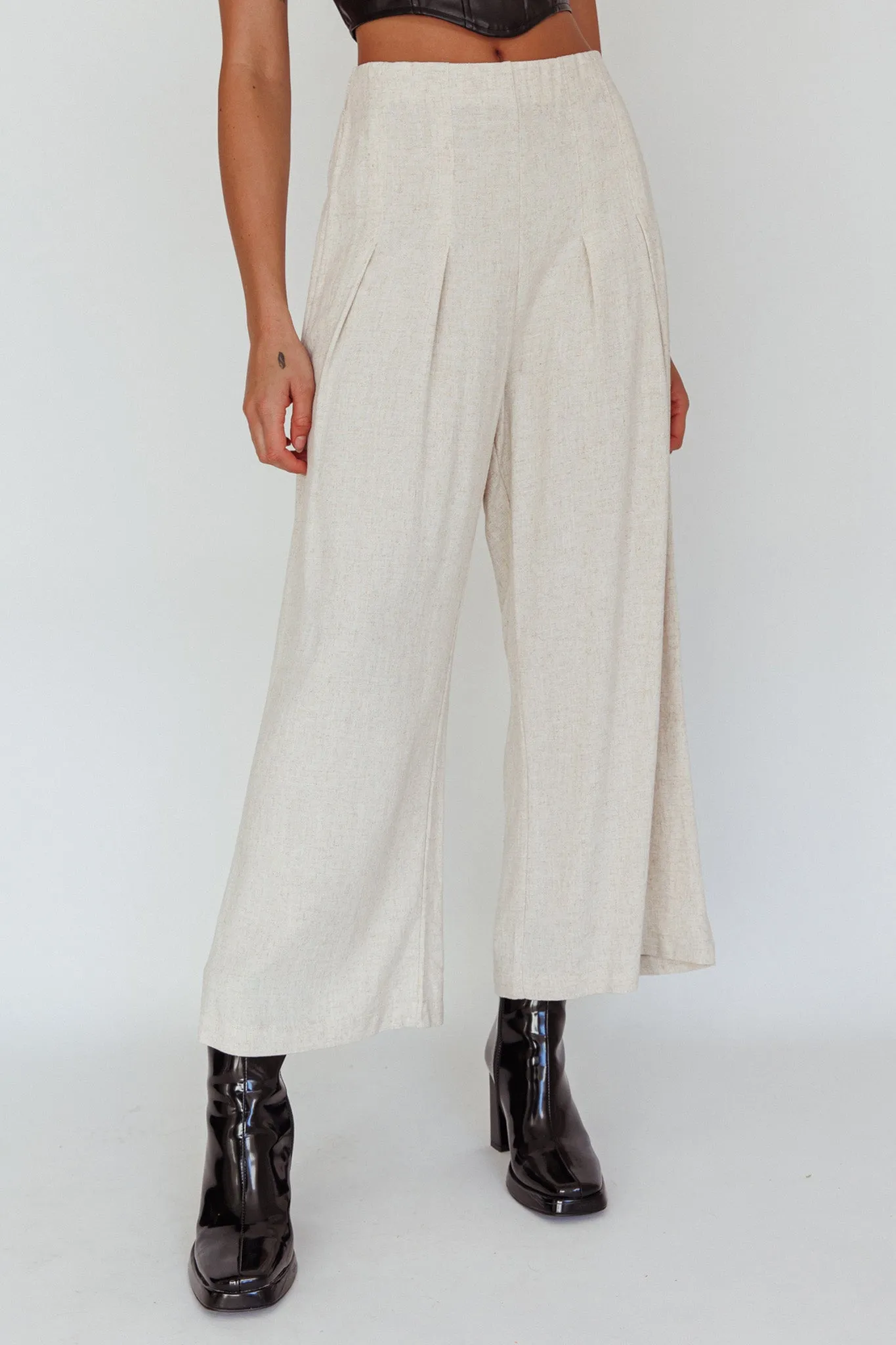Backstage Pleated Wide Leg Pants Oat