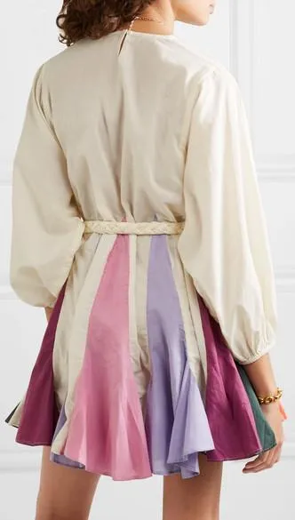 Belted Color-Block Cotton Mini Dress