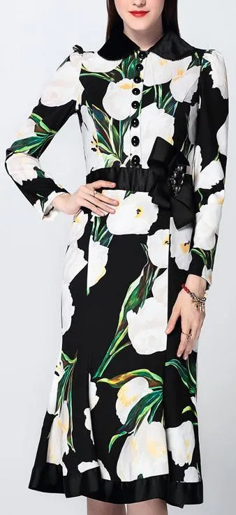 Belted Tulip Print Dress