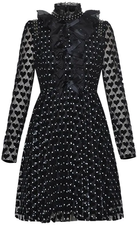 Black Hearts Ruffled Dress