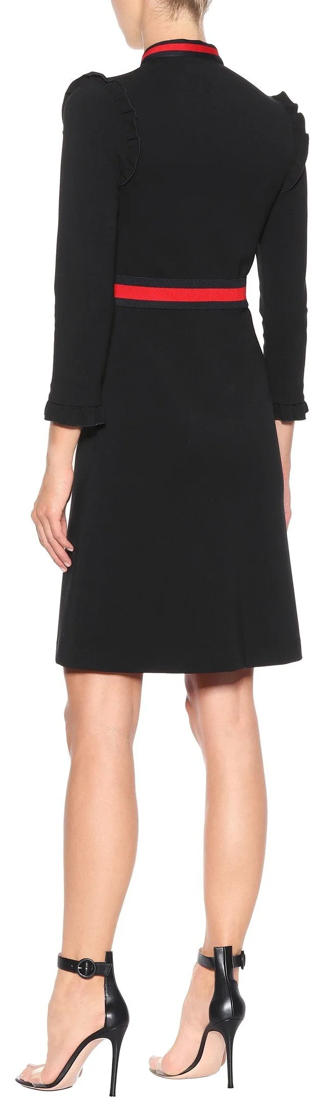 Black Ruffled Web-Trim Jersey Dress