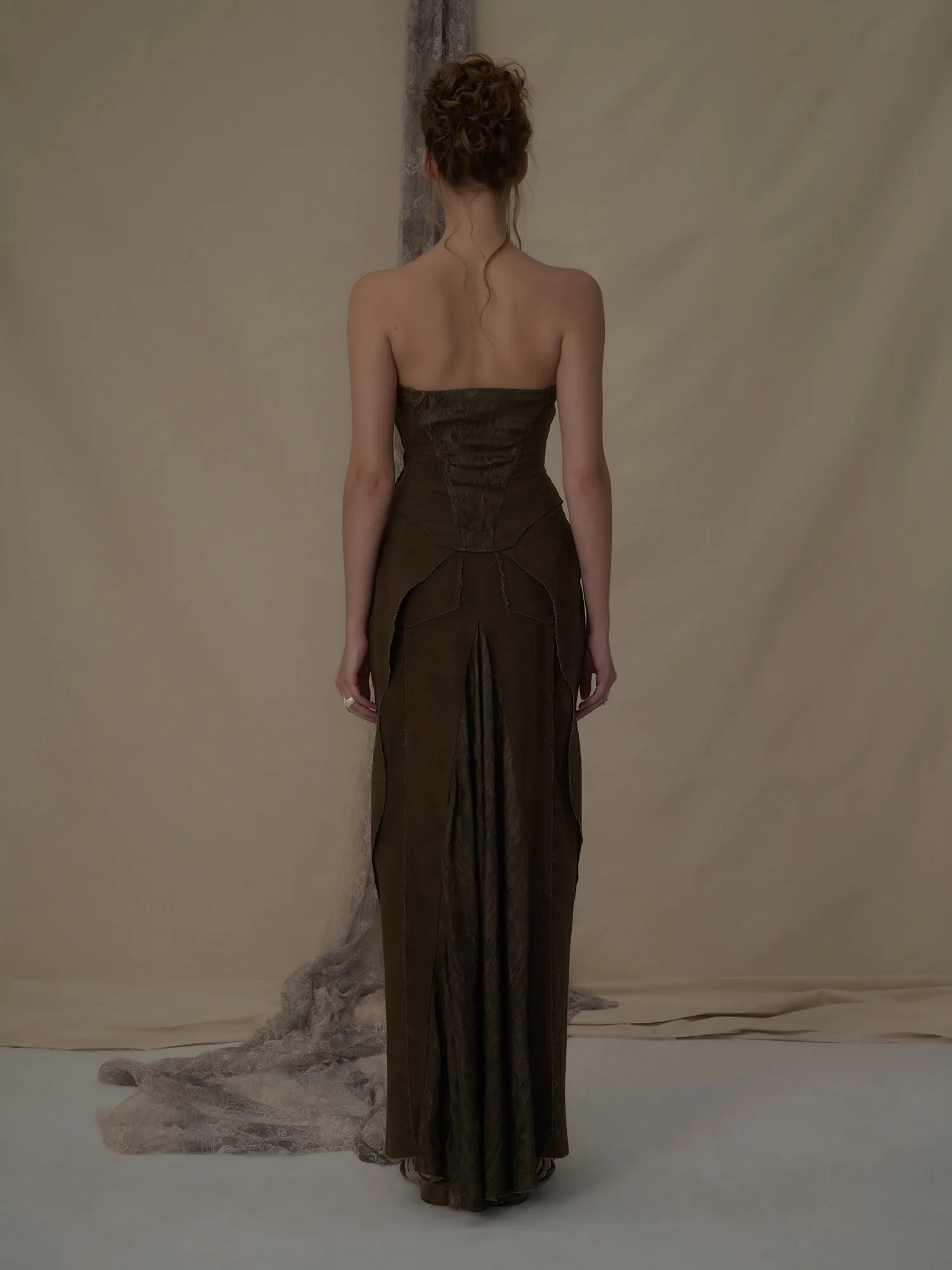 Brown Jacquard Blend Tube Top