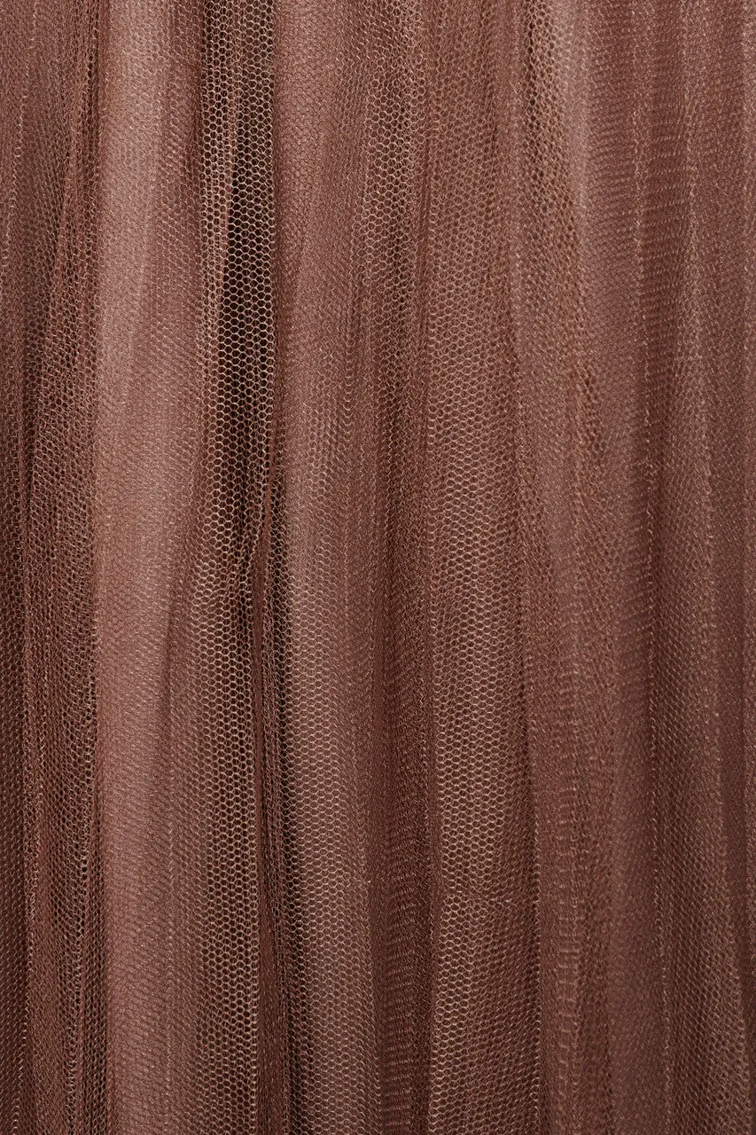 Brown Layered Tulle Belted Ankle Length Dress