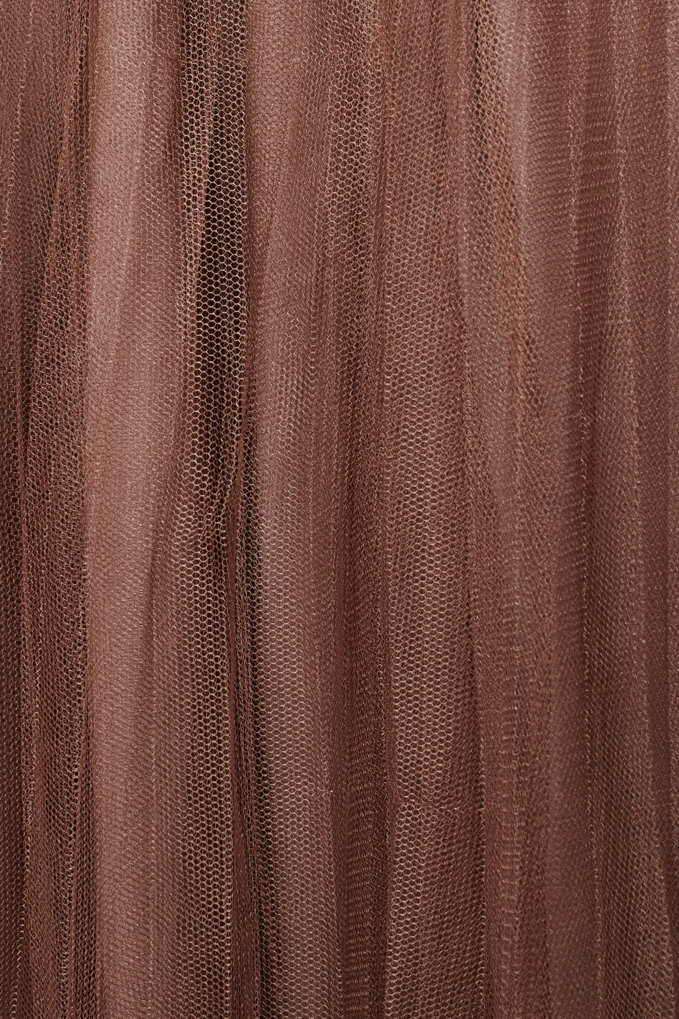 Brown Layered Tulle Belted Ankle Length Dress