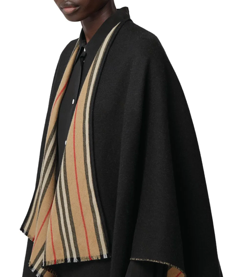 BURBERRY REVERSIBLE ICON STRIPE WOOL CAPE