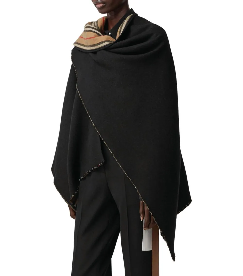 BURBERRY REVERSIBLE ICON STRIPE WOOL CAPE