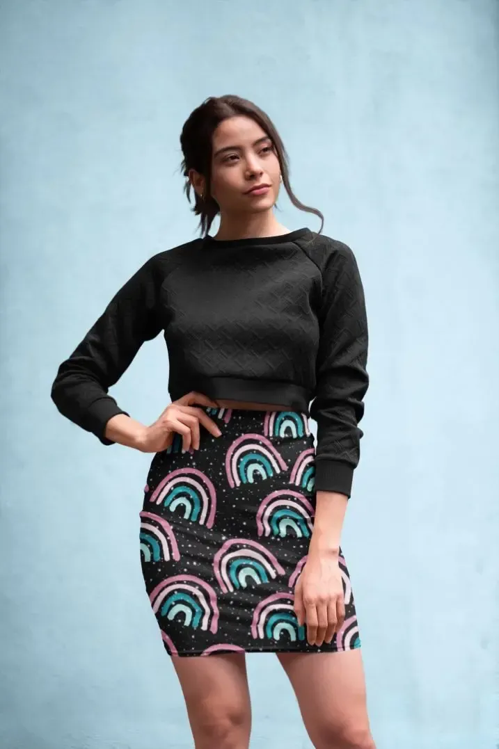 Cosmic Rainbow Night Dream Pencil Skirt