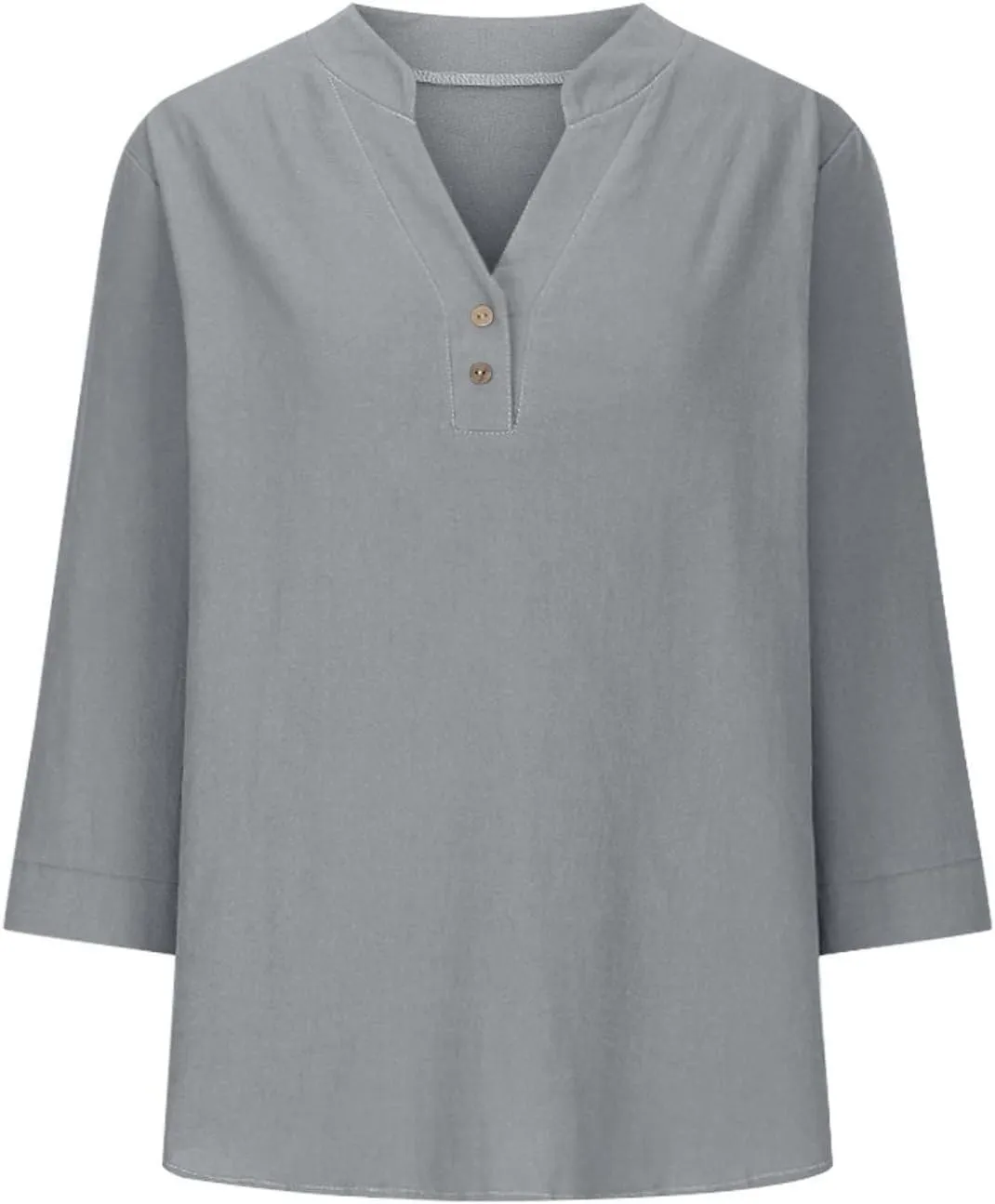 Cotton 3/4 Sleeve Tops for Women 2025 Linen Shirts V Neck Button Down Henley Shirts Casual Summer Beach Tee Tops