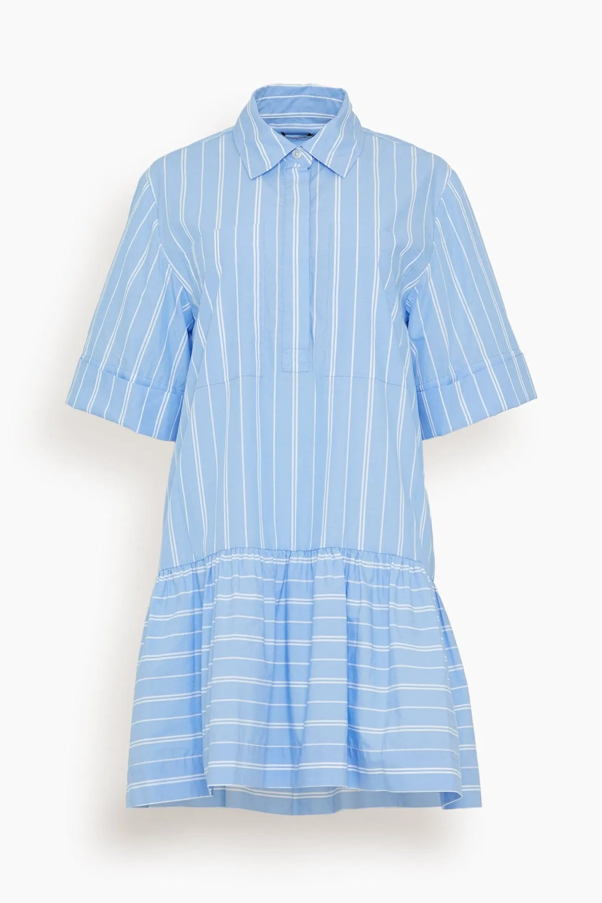 Cris Short Sleeve Shirt Dress in Wide Oxford Blue Stripe