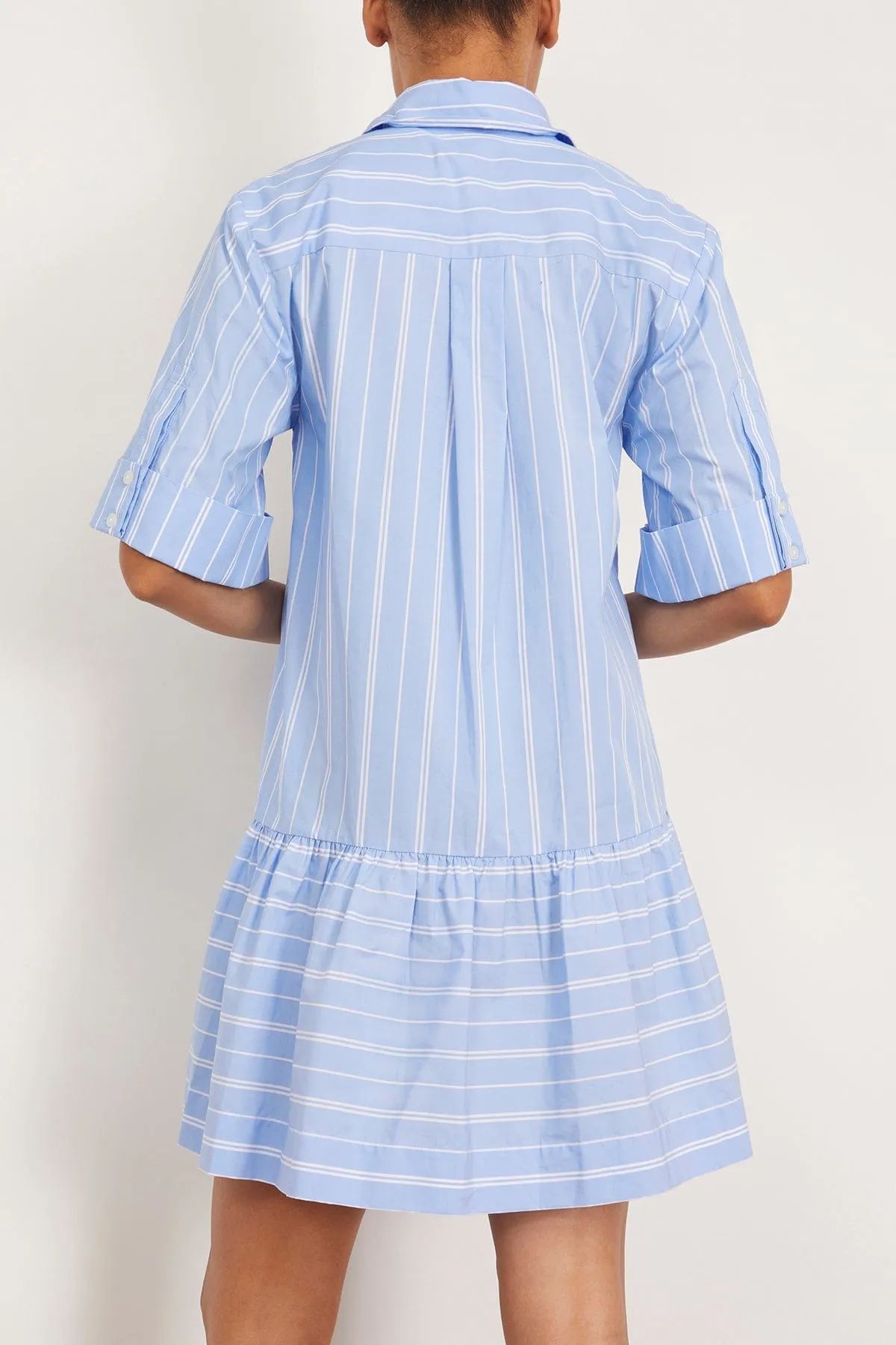 Cris Short Sleeve Shirt Dress in Wide Oxford Blue Stripe