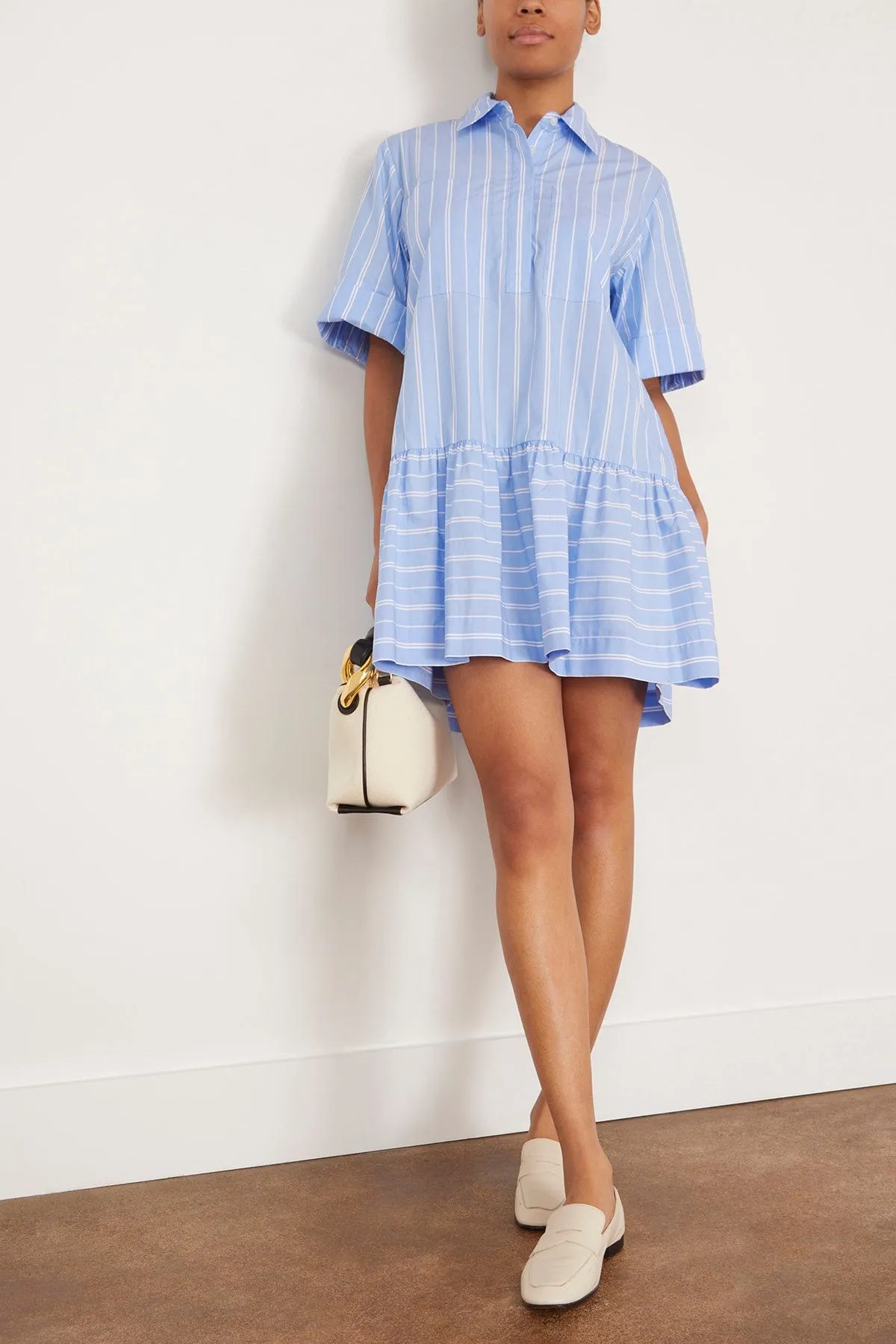 Cris Short Sleeve Shirt Dress in Wide Oxford Blue Stripe