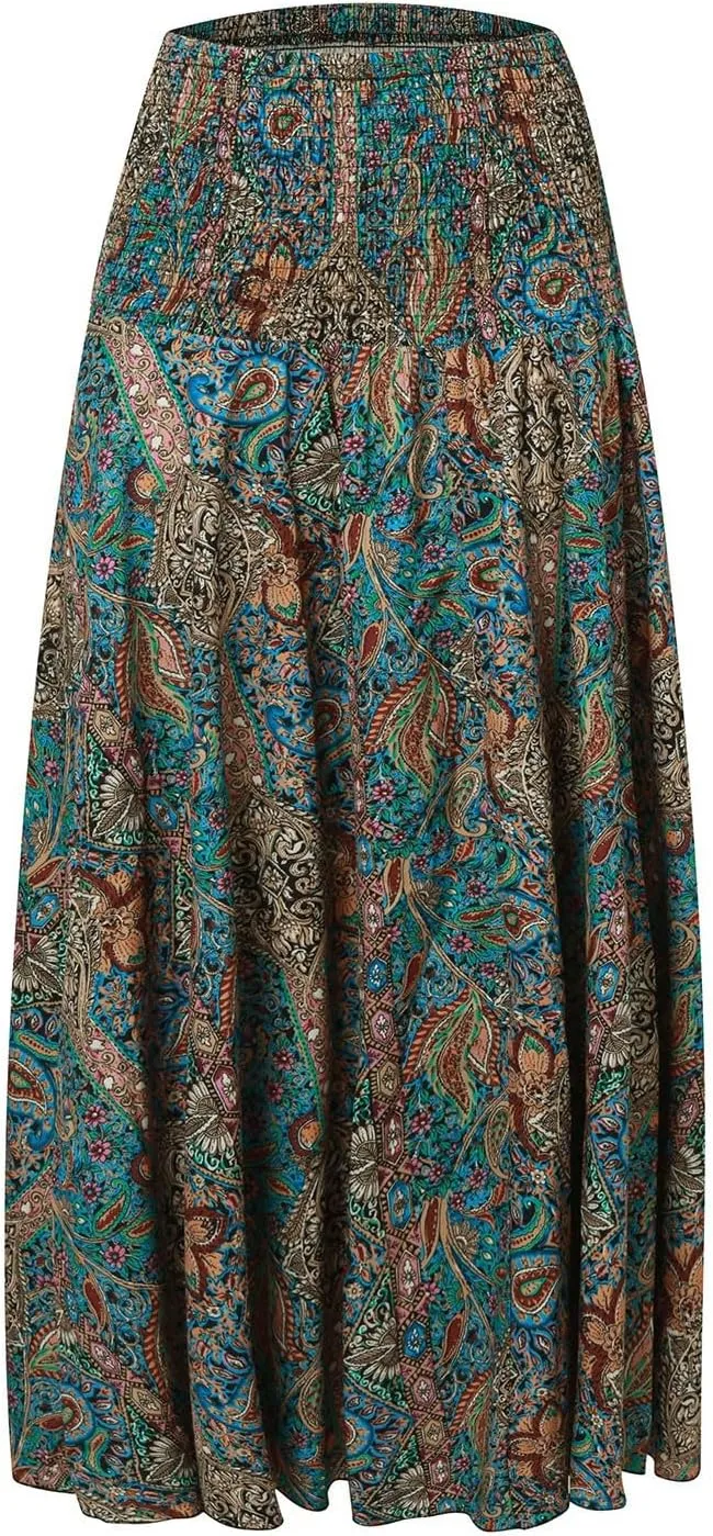 Cute Skirts for Women Trendy High Elastic Waist Paisley Print Loose Pleated Long Flowy Maxi Skirts Ladies Boha Dress