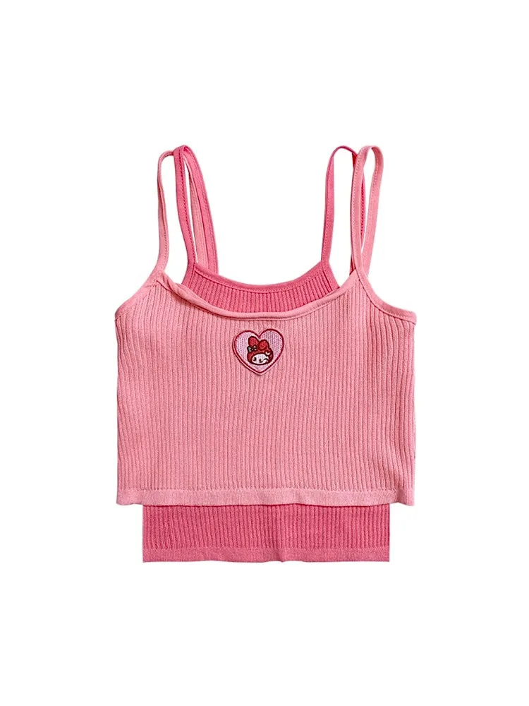 Dopamine Sweet Spicy My Melody Pink Heart Camisoles