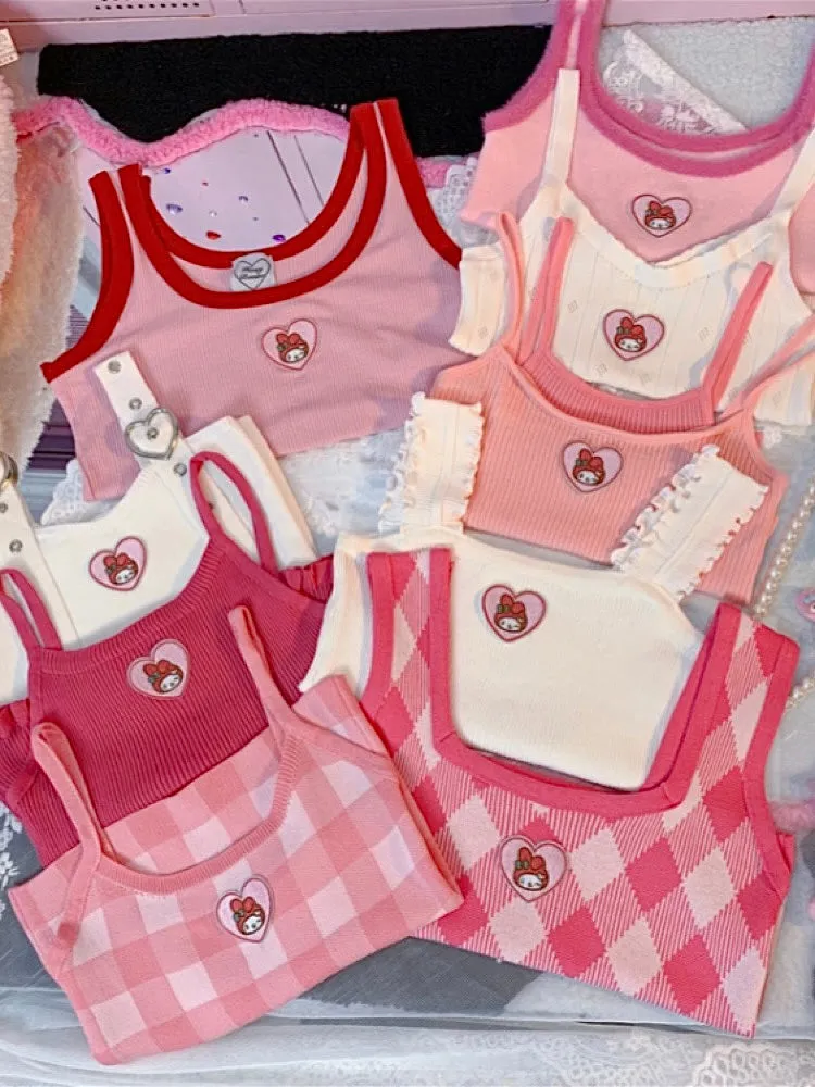 Dopamine Sweet Spicy My Melody Pink Heart Camisoles