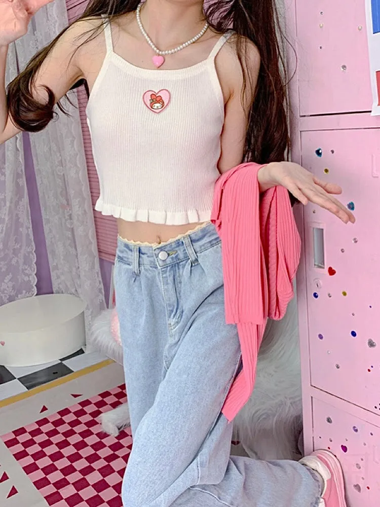 Dopamine Sweet Spicy My Melody Pink Heart Camisoles