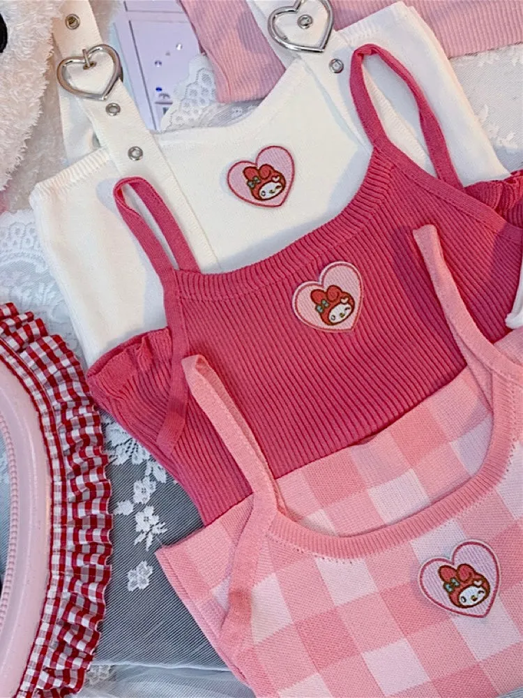 Dopamine Sweet Spicy My Melody Pink Heart Camisoles