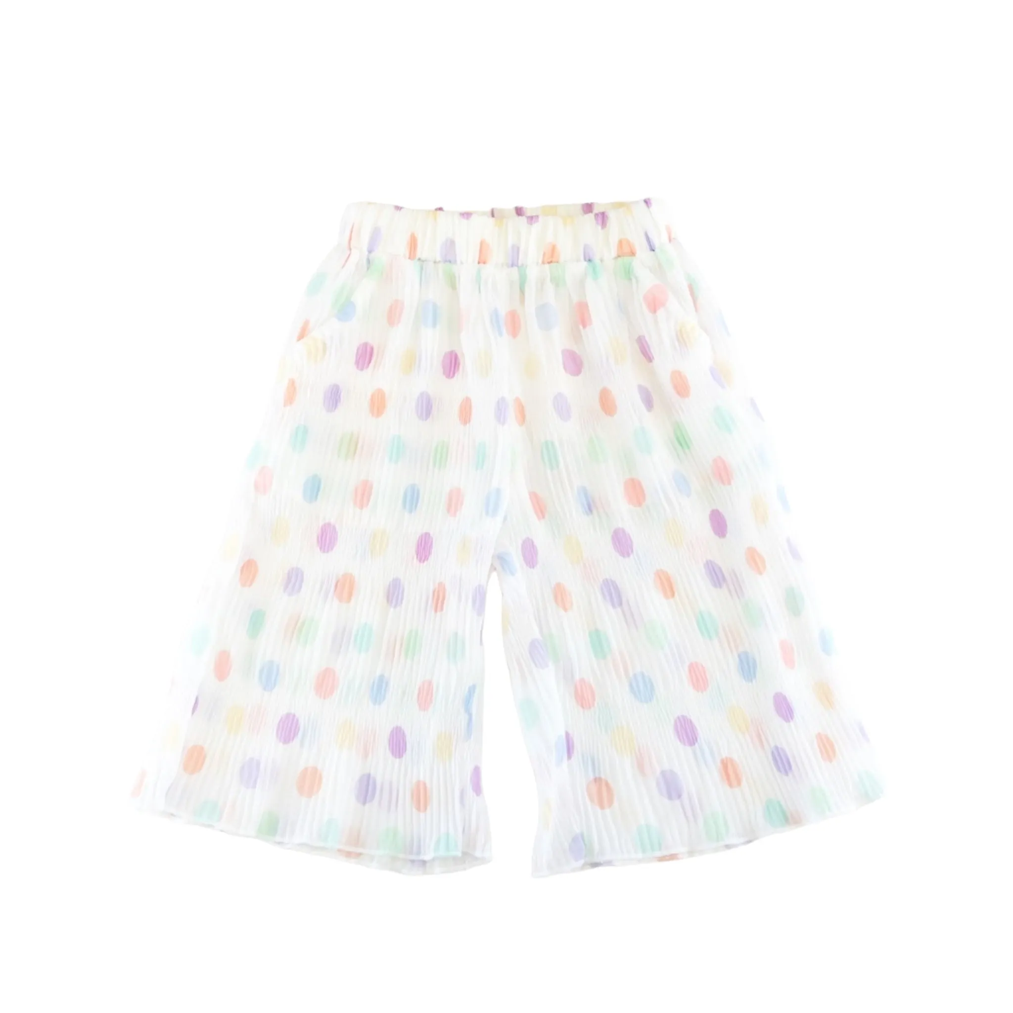 Dot Chiffon Pleat Pants - White