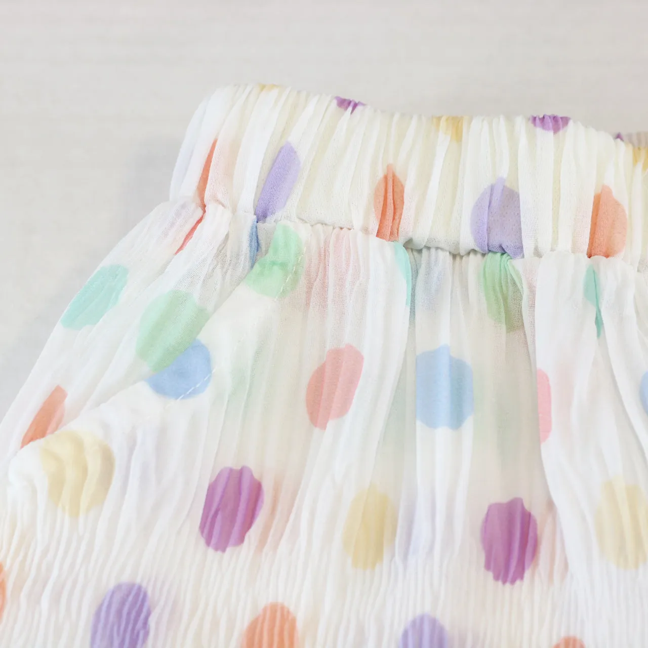 Dot Chiffon Pleat Pants - White