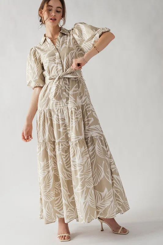 Elsie Tropical Print Maxi Sundress Taupe