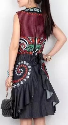 Embroidered Ruffled Denim Dress