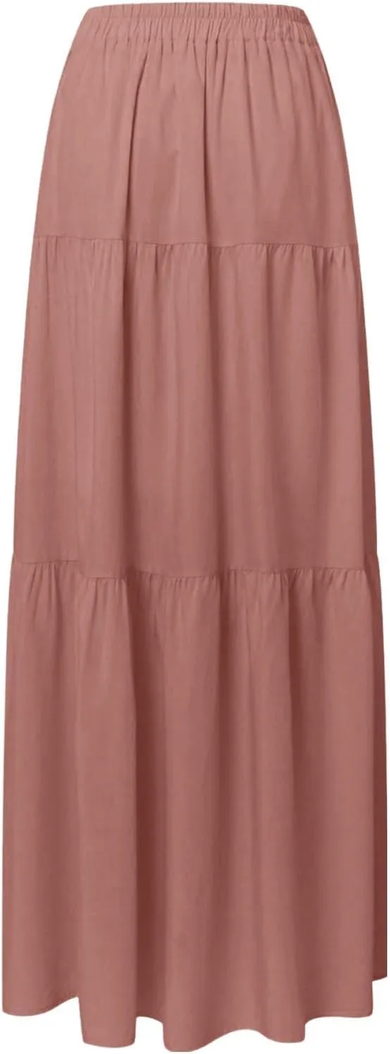 Flowy Skirts for Women Front Button High Waist Tummy Control Solid Pleated A-Line Casual Summer Skirts for Vacation