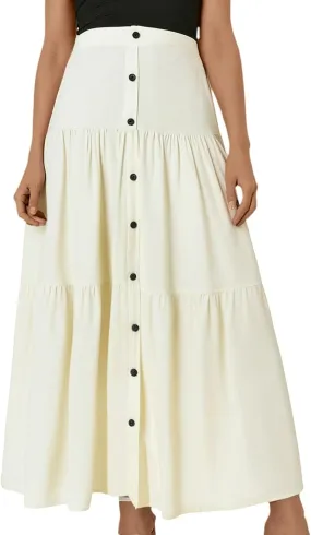 Flowy Skirts for Women Front Button High Waist Tummy Control Solid Pleated A-Line Casual Summer Skirts for Vacation