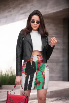 Frida Kahlo Lovers Pencil Skirt