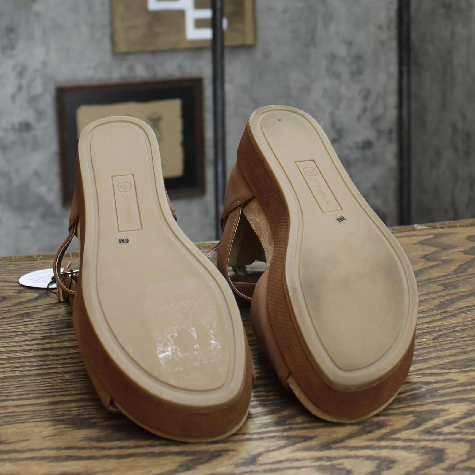 Giani Bernini Womens Ellenaa Nubuck Wedge Sandals 10011734900 Cognac Brown 6M