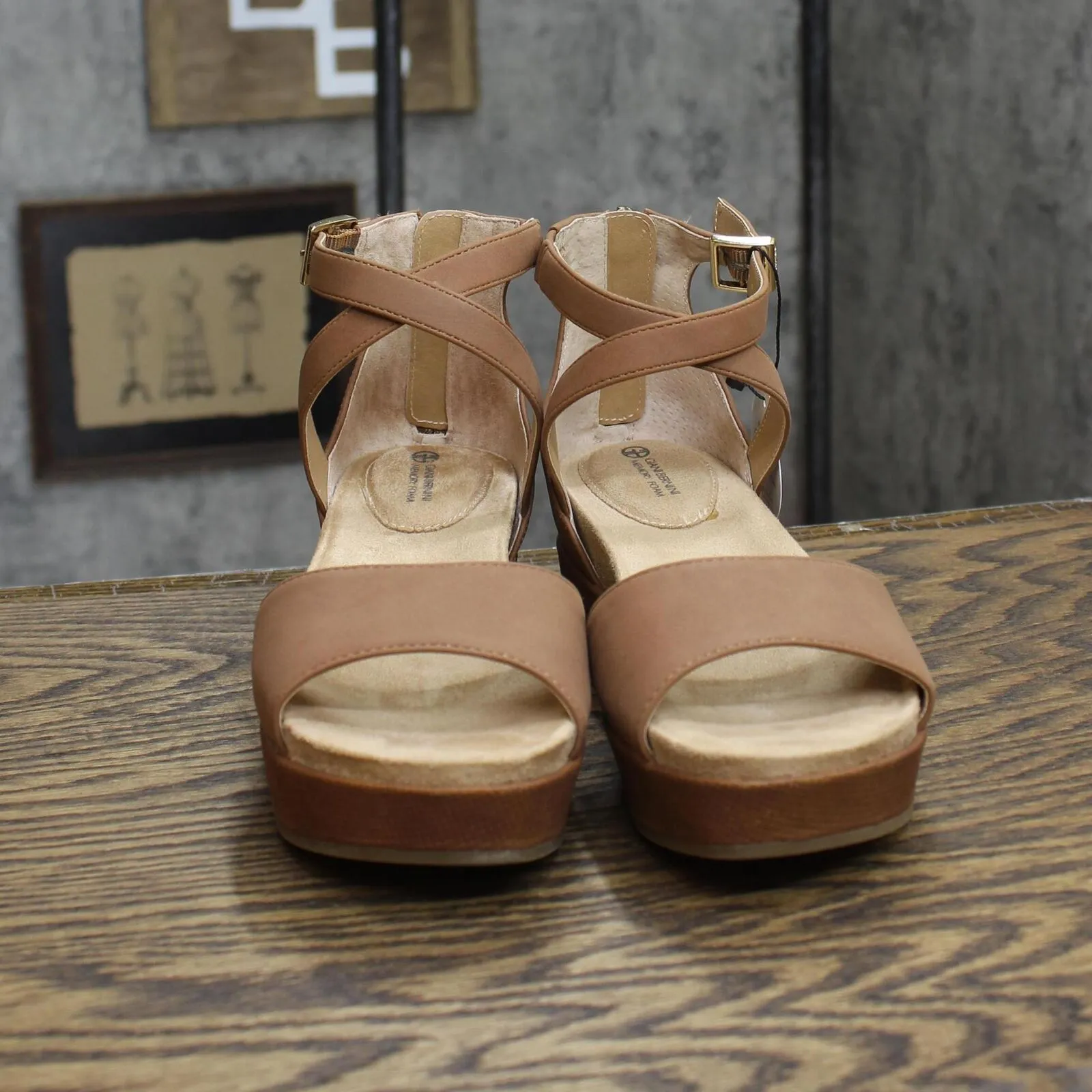 Giani Bernini Womens Ellenaa Nubuck Wedge Sandals 10011734900 Cognac Brown 6M