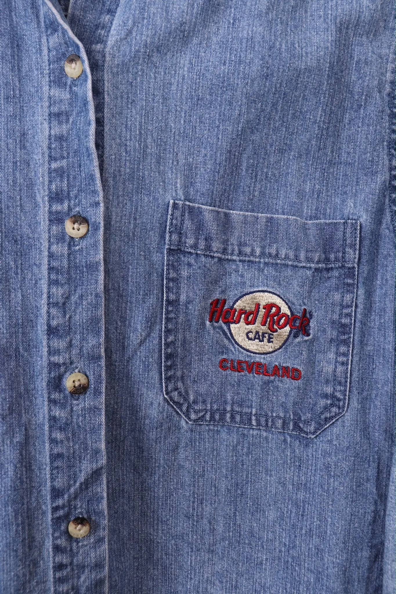 Hard Rock Cafe Cleveland, Ohio Denim Button Down Blouse