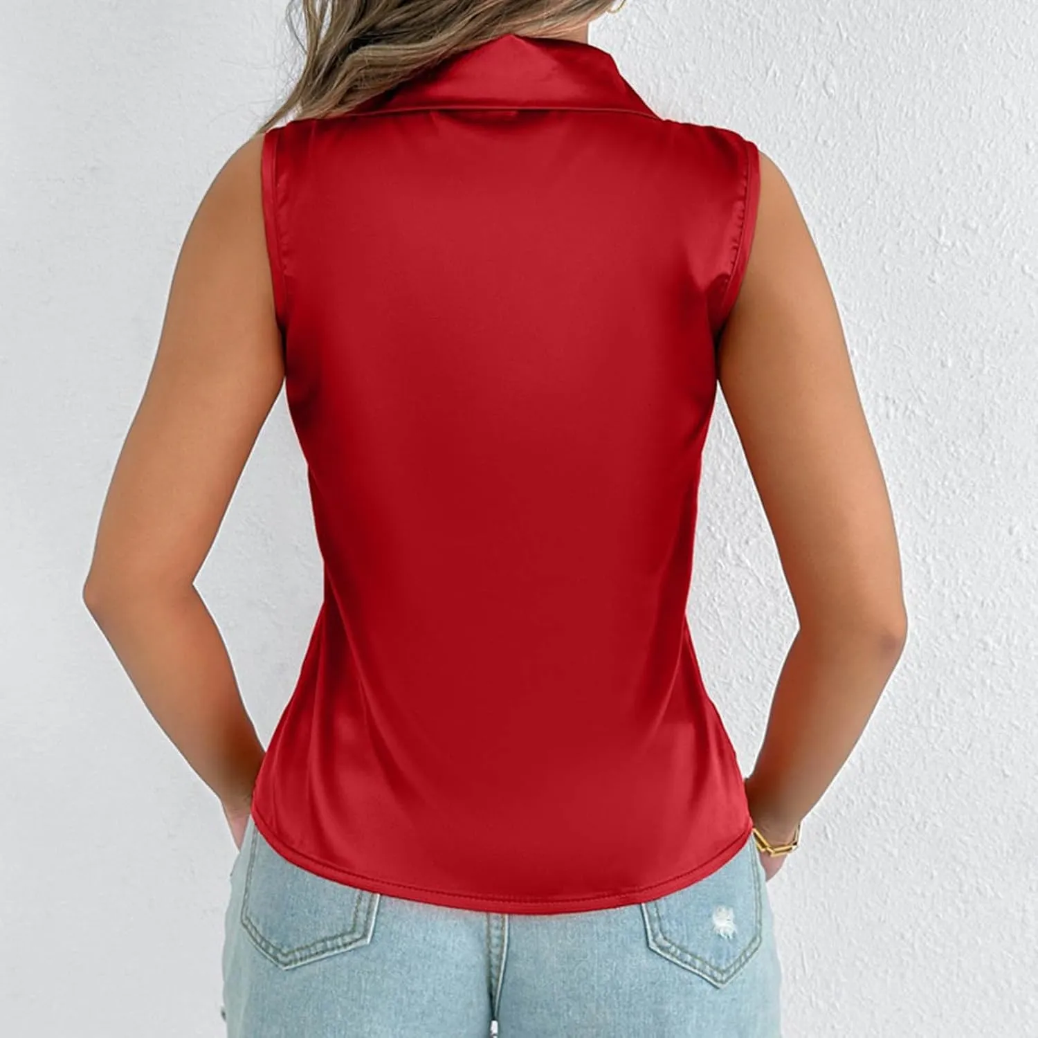 HGps8w Silky Tank Tops for Womens 2025 Summer Button Down Satin Work Shirts Dressy Collared Sleeveless Business Casual Blouse