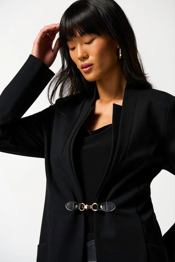 Joseph Ribkoff 233064 Black Buckle Closure Longline Coat Jacket