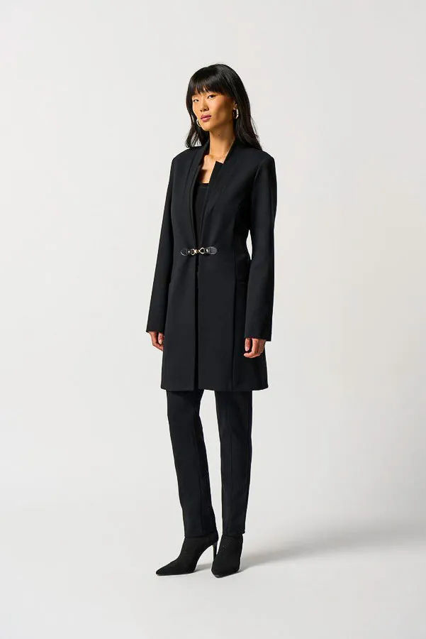 Joseph Ribkoff 233064 Black Buckle Closure Longline Coat Jacket