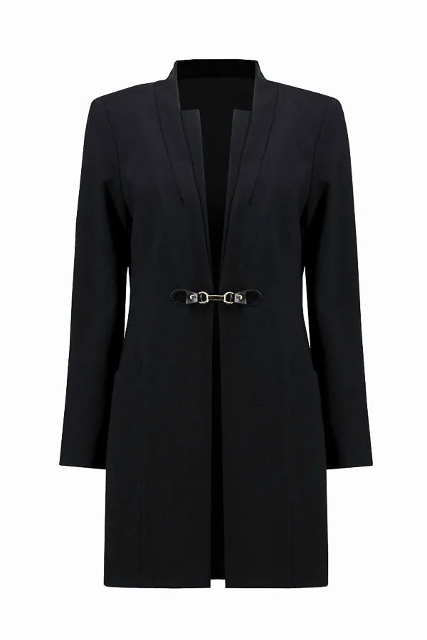 Joseph Ribkoff 233064 Black Buckle Closure Longline Coat Jacket