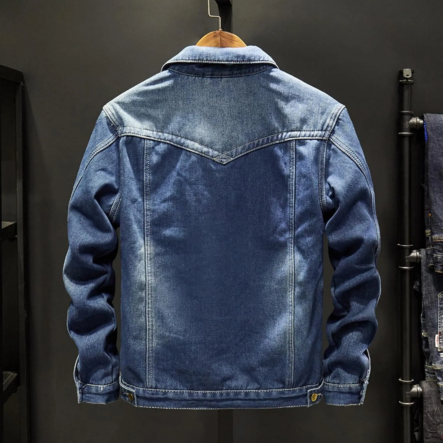 jsaierl Men's Denim Jacket Lapel Sherpa Fleece Lined Thicken Denim Jean Trucker Jacket Coats Slim Casual Jean Jacket