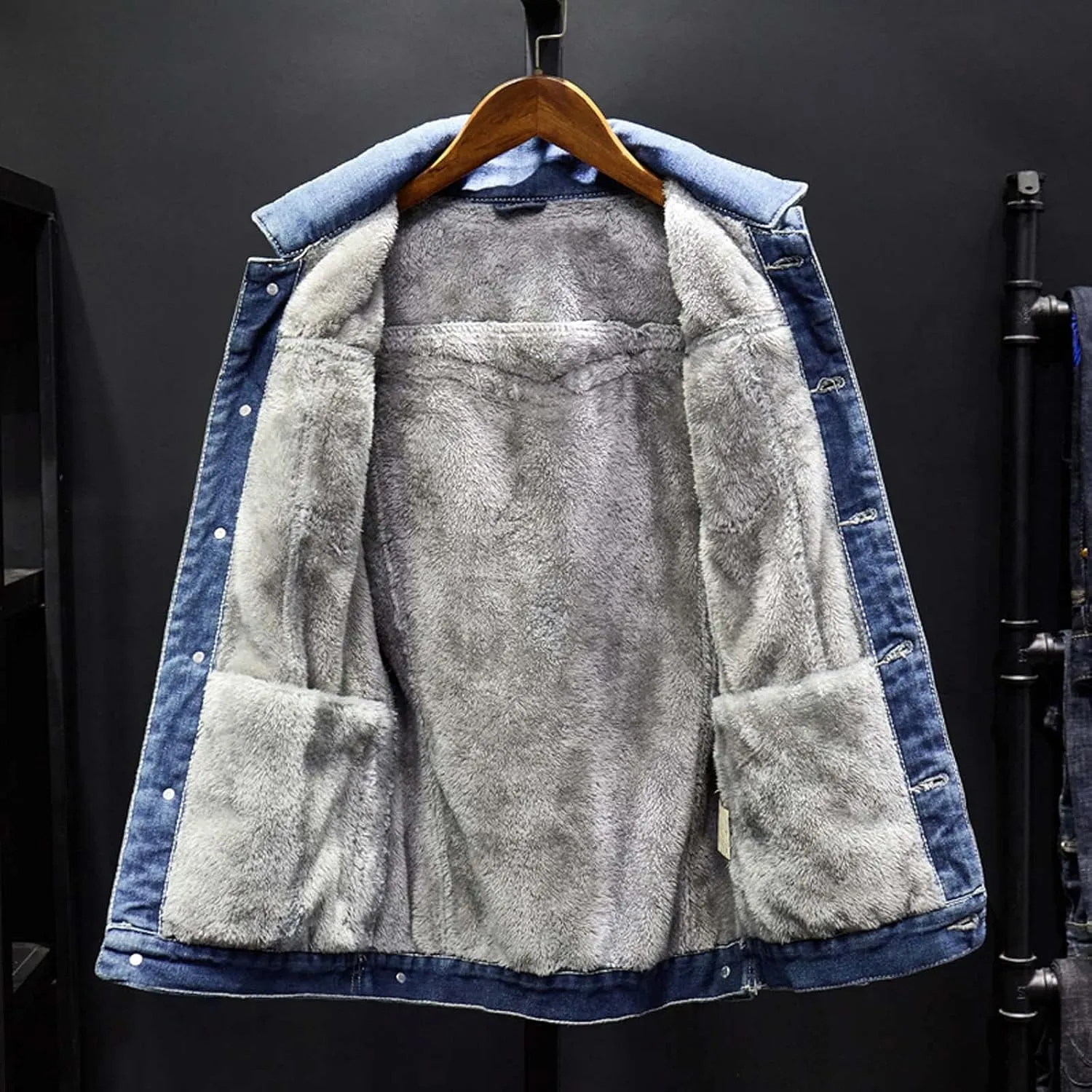 jsaierl Men's Denim Jacket Lapel Sherpa Fleece Lined Thicken Denim Jean Trucker Jacket Coats Slim Casual Jean Jacket