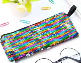L149 Iridescent Multi Color & Silver Sequin Pencil Storage Bag