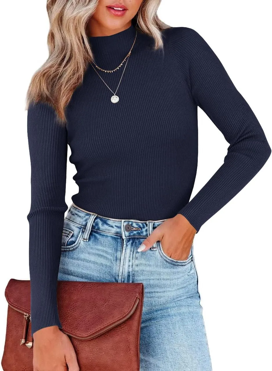 Lacozy Mock Turtle Necks Tops for Women Long Sleeve Ribbed Knit Sweater Slim Fit Basic Layer Shirts 2025 Fashion Spring Top