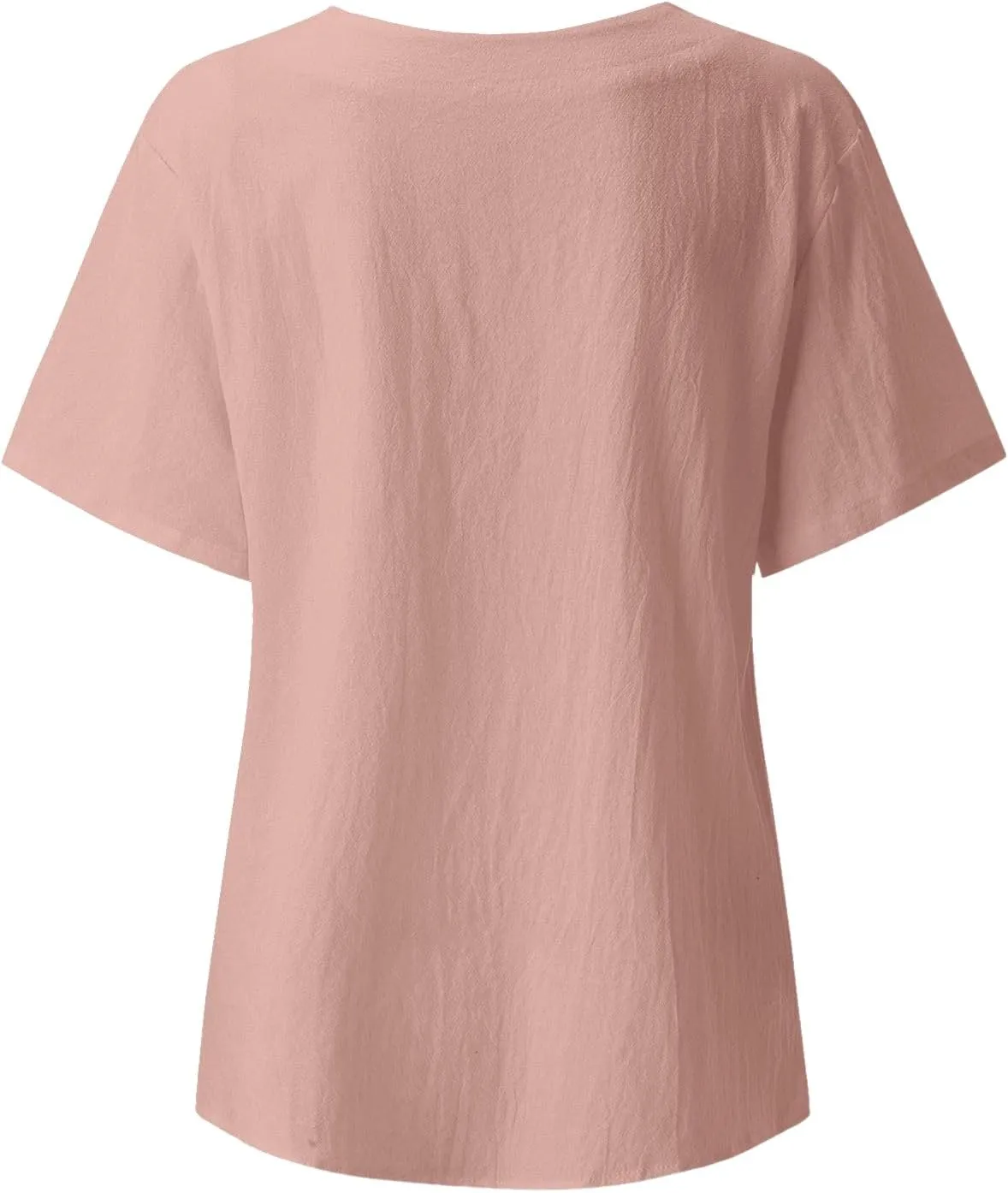 Linen Shirts for Women Summer Casual Loose Fit Tops Floral Printed Crew Neck Buttons Short Sleeve Trendy Blouses