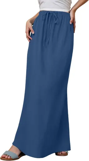 Long Skirts for Women with Slit High Elastic Waist Loose Solid Casual Maxi Skirt for Women Trendy 2025 Summer Vacation