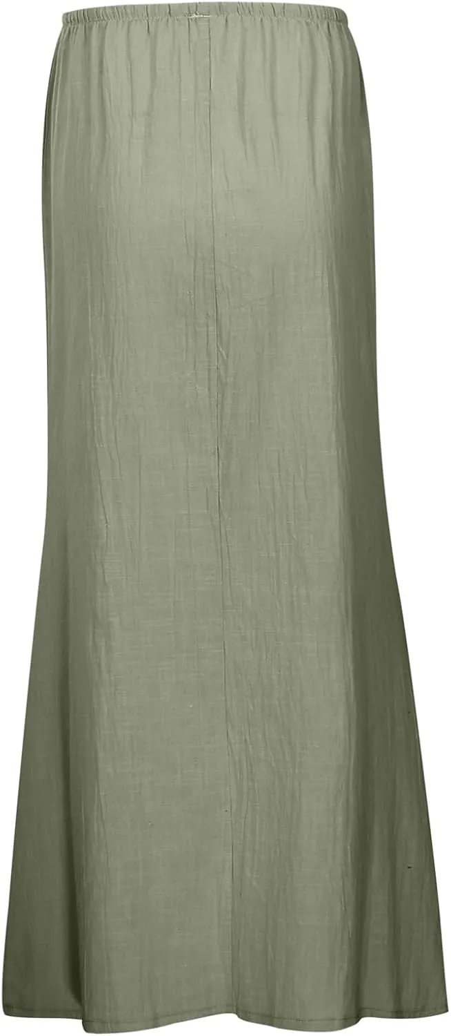 Long Skirts for Women with Slit High Elastic Waist Loose Solid Casual Maxi Skirt for Women Trendy 2025 Summer Vacation